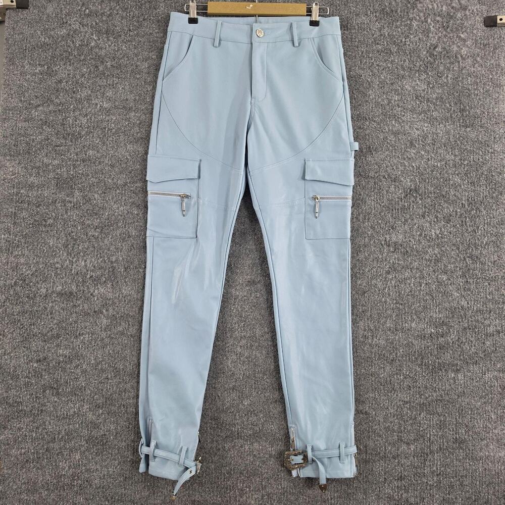 Guapi Pants Men 32 Blue Faux Leather Dead or Alive Cargo Belted Ankle Zip Street